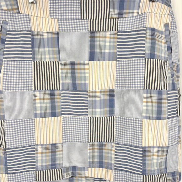 LL Bean Favorite Fit Blue White Patchwork Plaid Gingham Cotton Skirt Sz L/XL - Picture 2 of 6